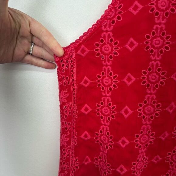 Johnny Was Women’s Red Floral Symmetrical Boho Eyelet Sleeveless Blouse - Picture 8 of 10